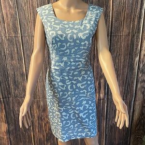 Ann Taylor size 10 petite 10P light blue & white pattern silk dress
